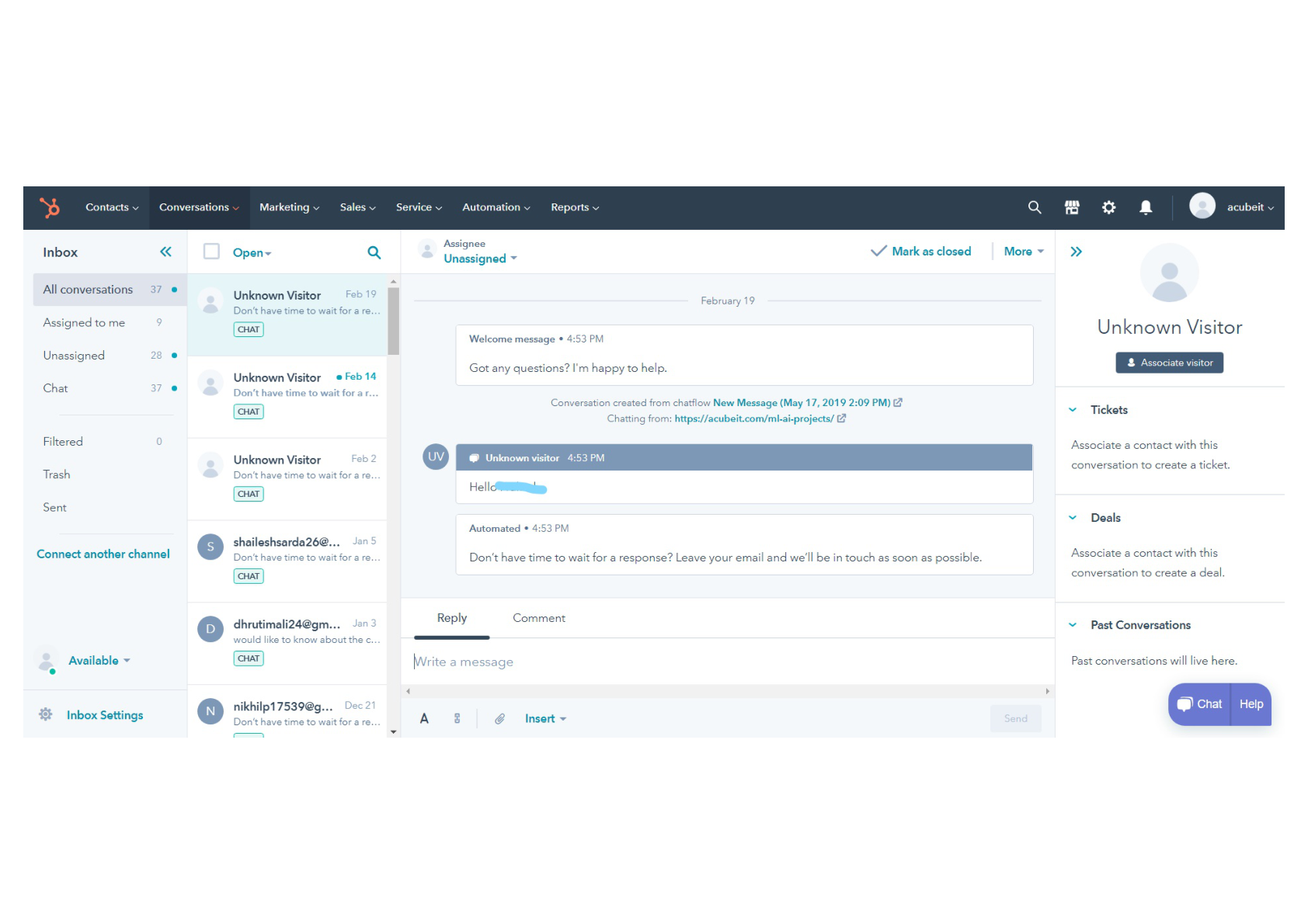 HubSpot CRM & Chatbot Automation